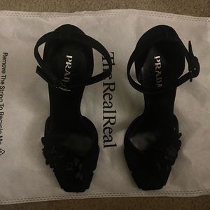 NWOT Prada Suede Sandals with Floral Embellishments